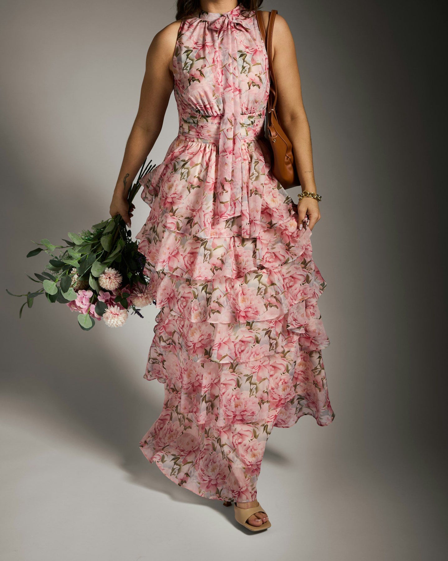 Marli Flower Chiffon Dress - Rosa