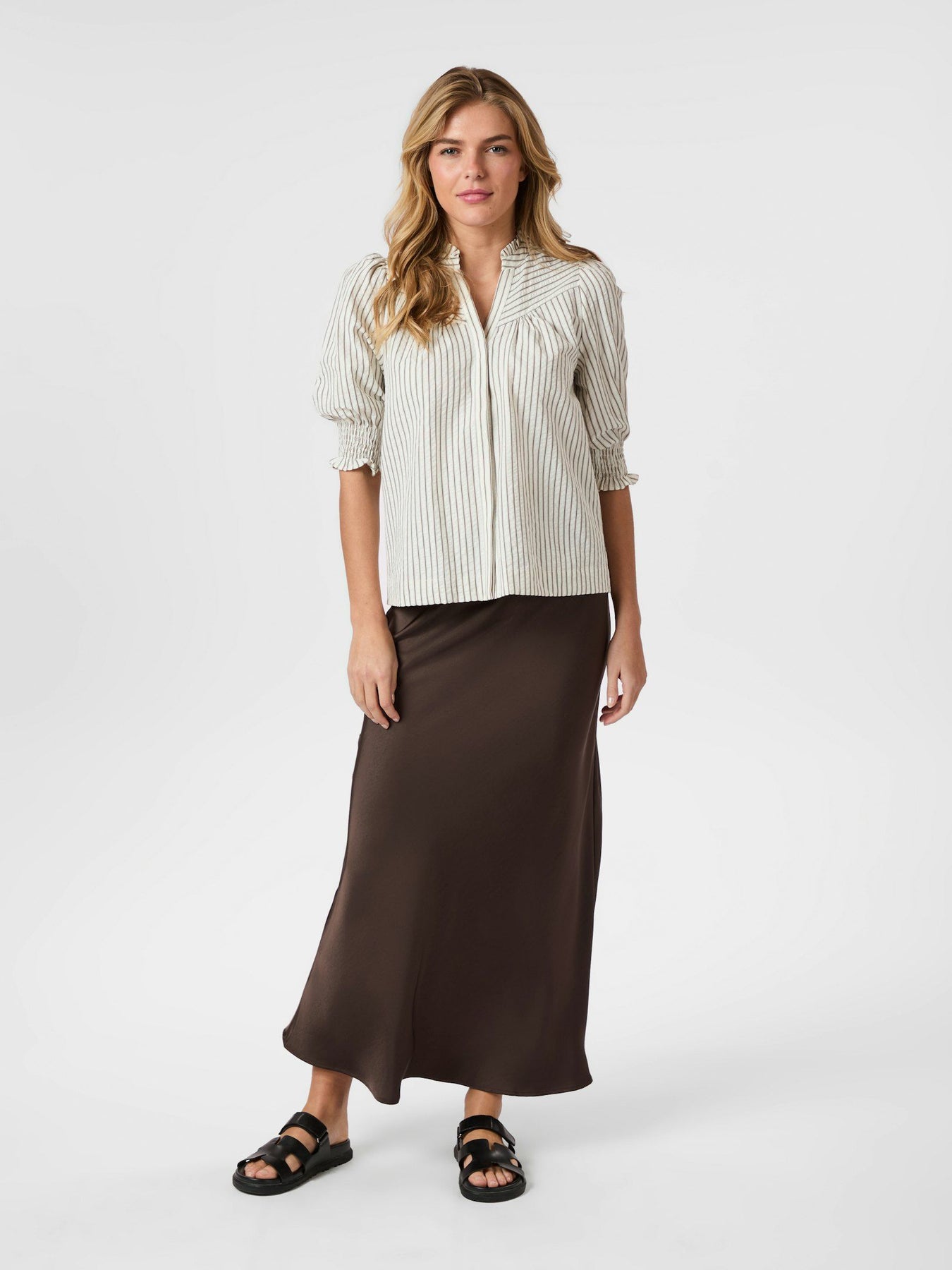 Diana Crepe Stripe Blouse - Brown