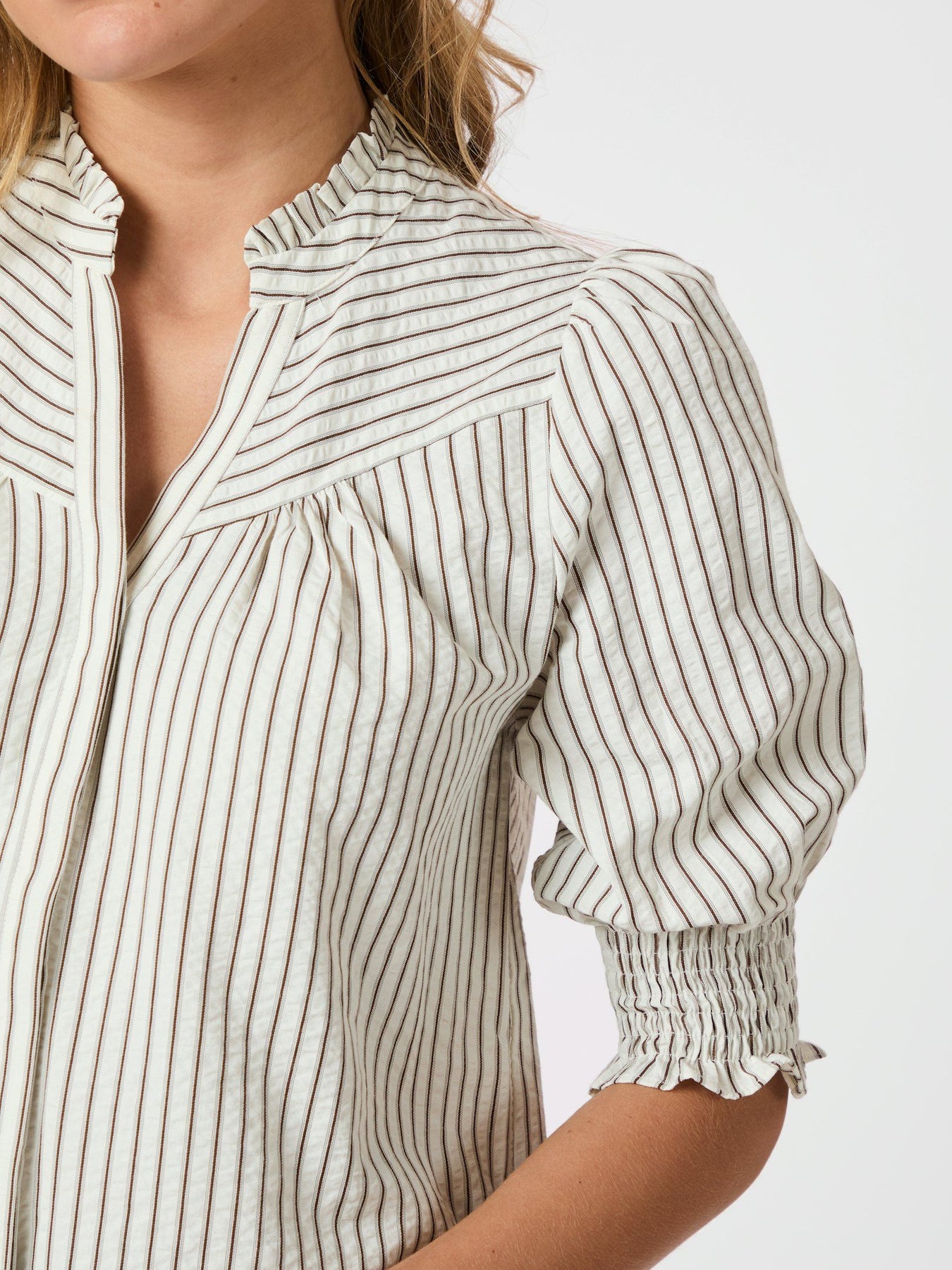 Diana Crepe Stripe Blouse - Brown