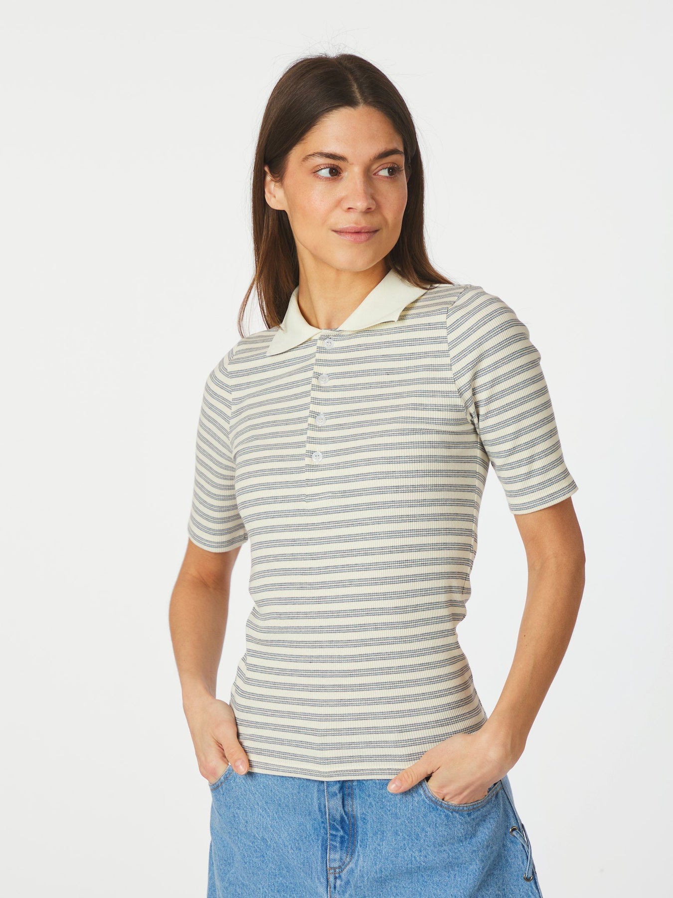 Manama Stripe Blus - Ljusblå