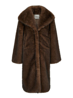 Stephanie Faux Fur Long Jacket - Brown
