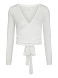 Nia Jersey Wrap Blus - Vit