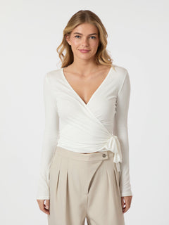 Nia Jersey Wrap Blouse - White