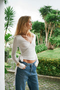 Nia Jersey Wrap Blus - Vit