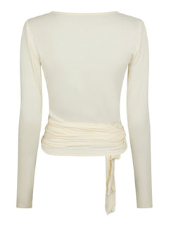 Nia Jersey Wrap Blouse - Ivory