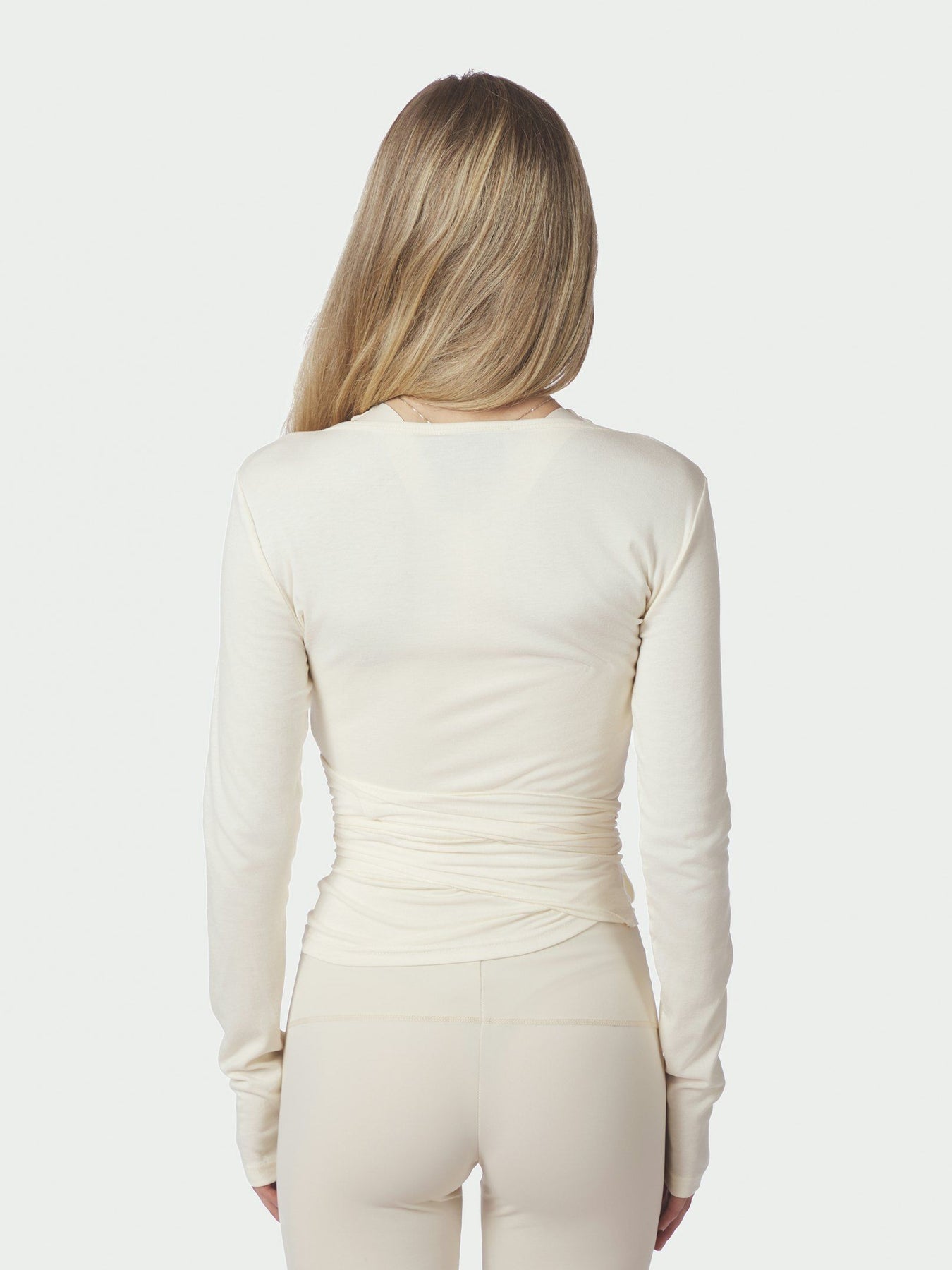 Nia Jersey Wrap Blus - Ivory