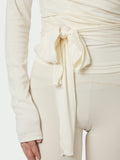 Nia Jersey Wrap Blus - Ivory