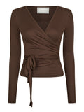 Nia Jersey Wrap Blouse - Chokladbrun
