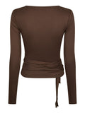 Nia Jersey Wrap Blouse - Chokladbrun