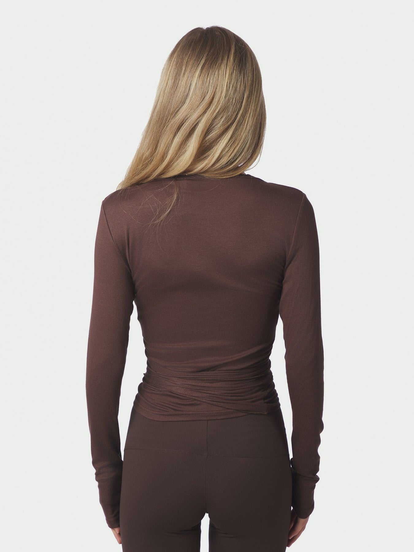 Nia Jersey Wrap Blouse - Chokladbrun