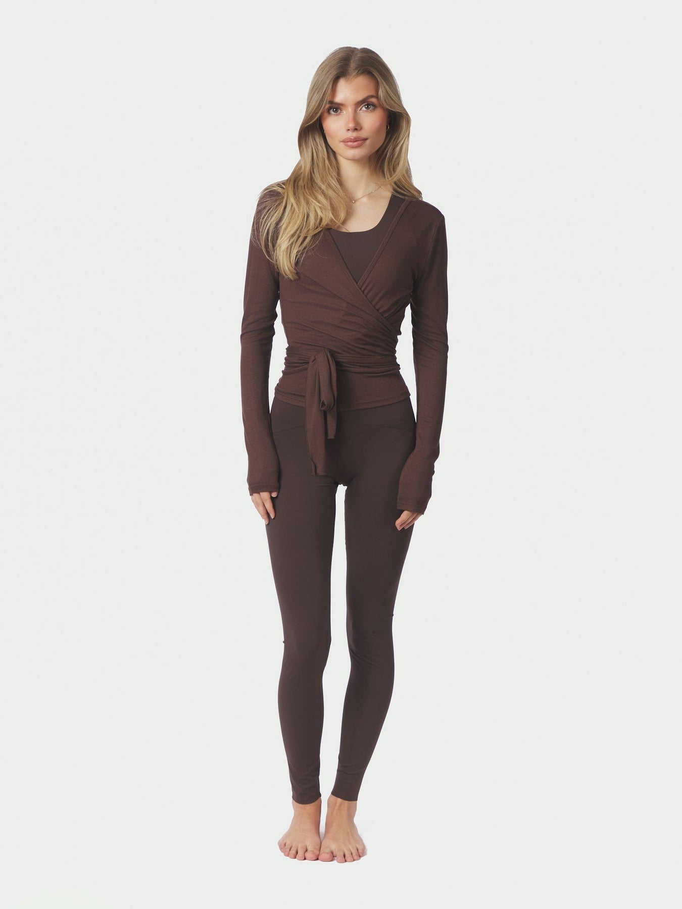 Nia Jersey Wrap Blouse - Chokladbrun