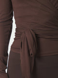 Nia Jersey Wrap Blouse - Chokladbrun