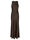 Celinie Heavy Sateen Dress - Dark Brown