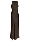 Celinie Heavy Sateen Dress - Dark Brown