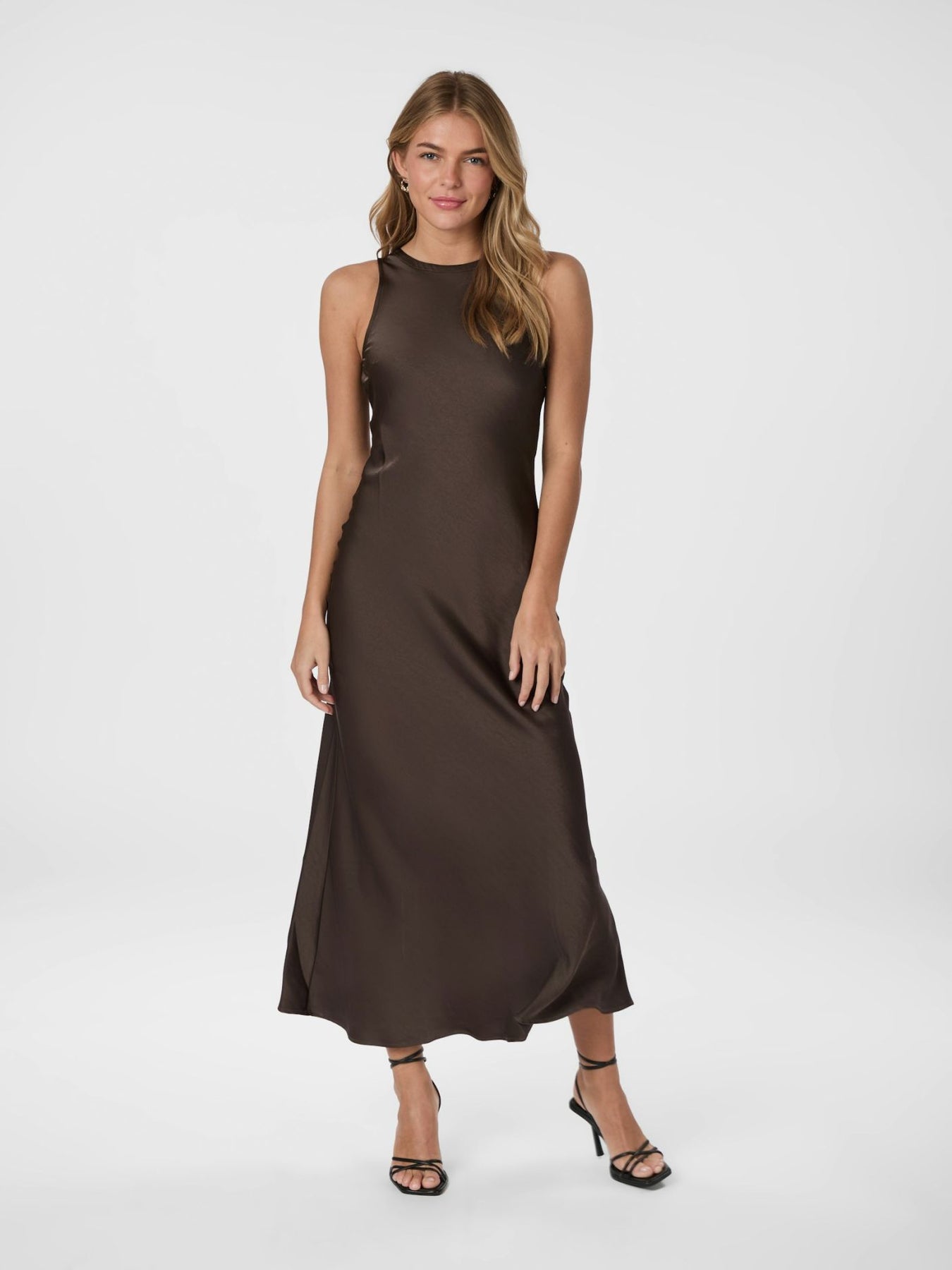 Celinie Heavy Sateen Dress - Dark Brown
