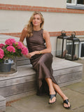 Celinie Heavy Sateen Dress - Dark Brown