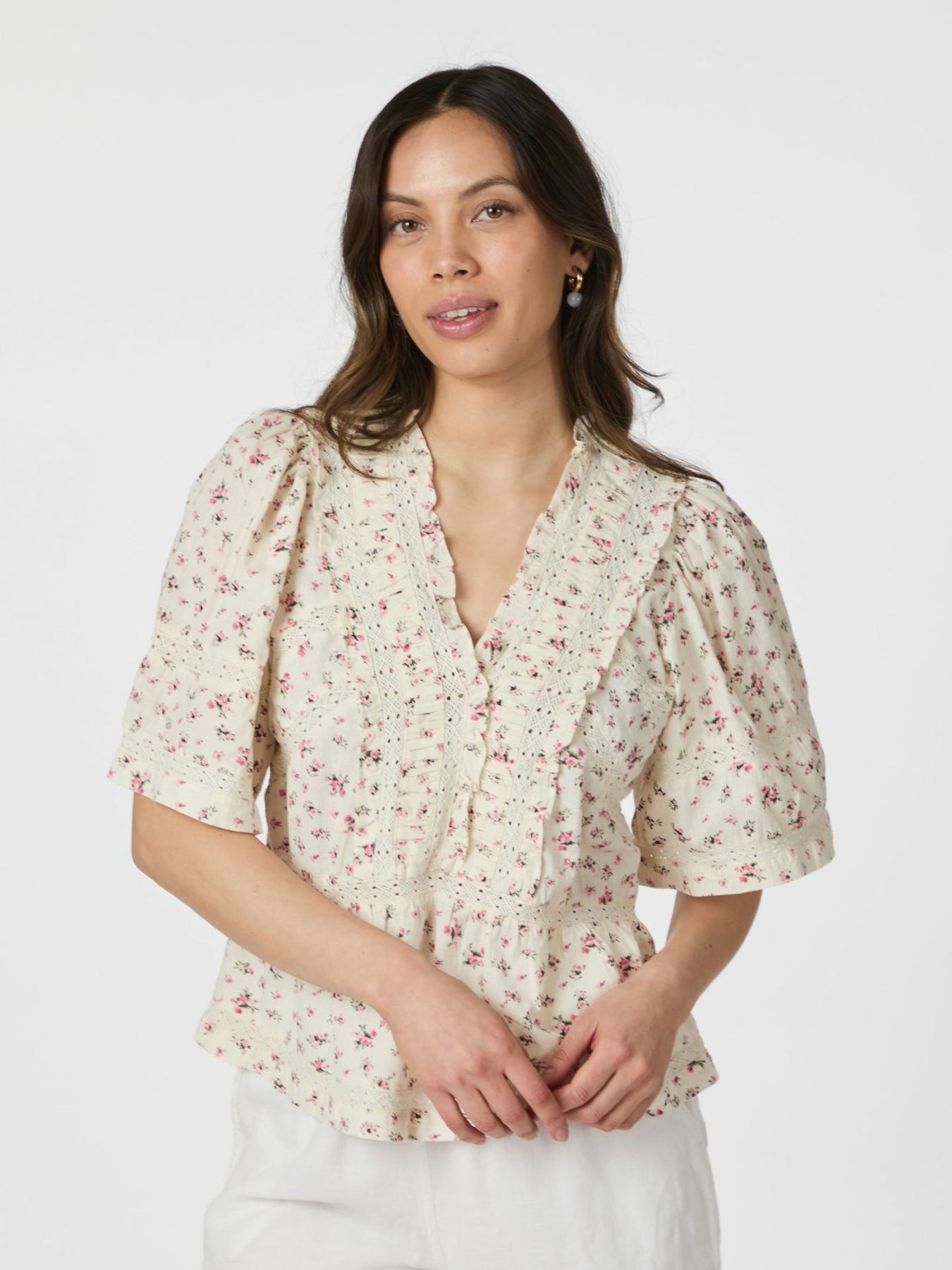 Neo Noir Evienne Floral Blush Blus - Rosa
