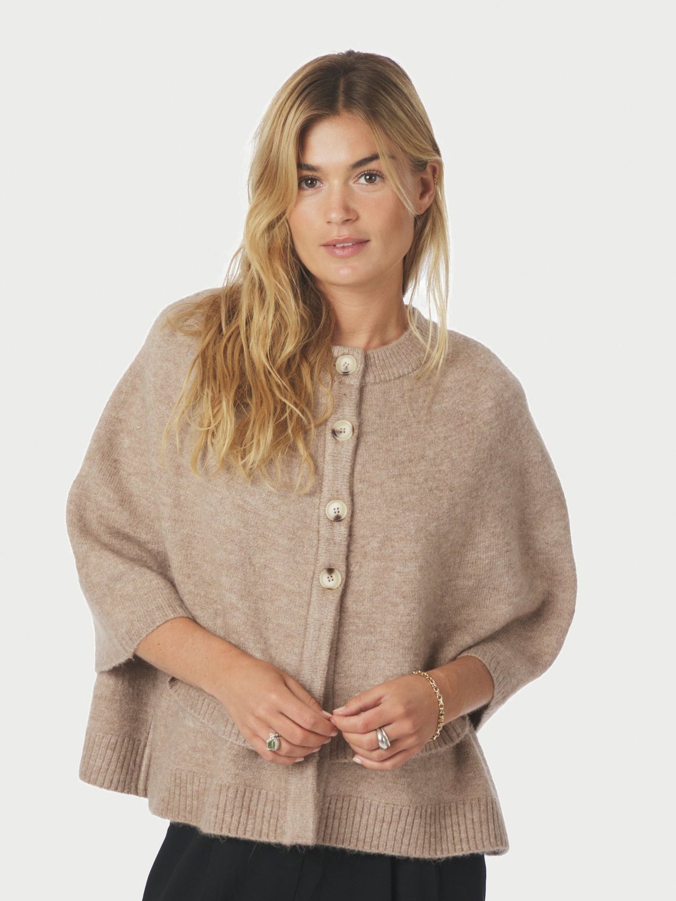 Josei Double Knit Cape - Beige Melange