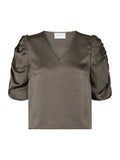 Elba Heavy Sateen Blouse - Warm Grey