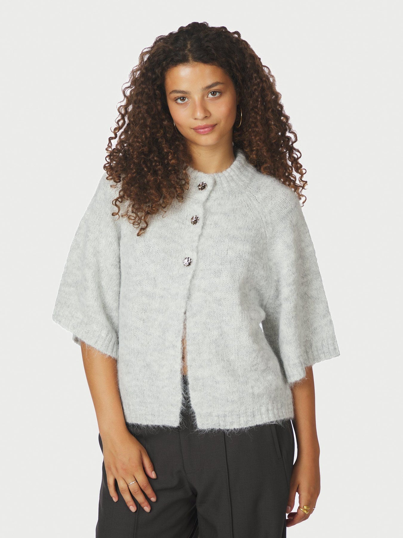 Benuta Fluffy Knit Cardigan - Ljusgrå Melange