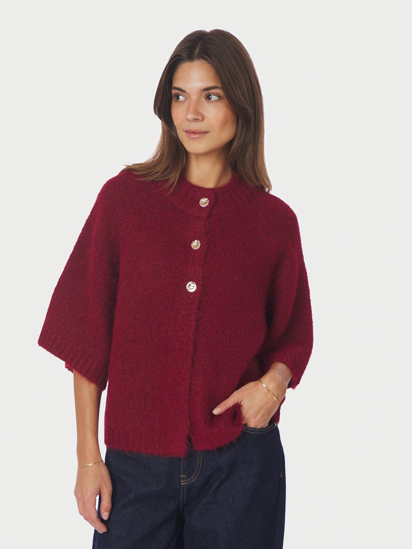 Neo Noir Benuta Fluffy Knit Cardigan - Mörkröd