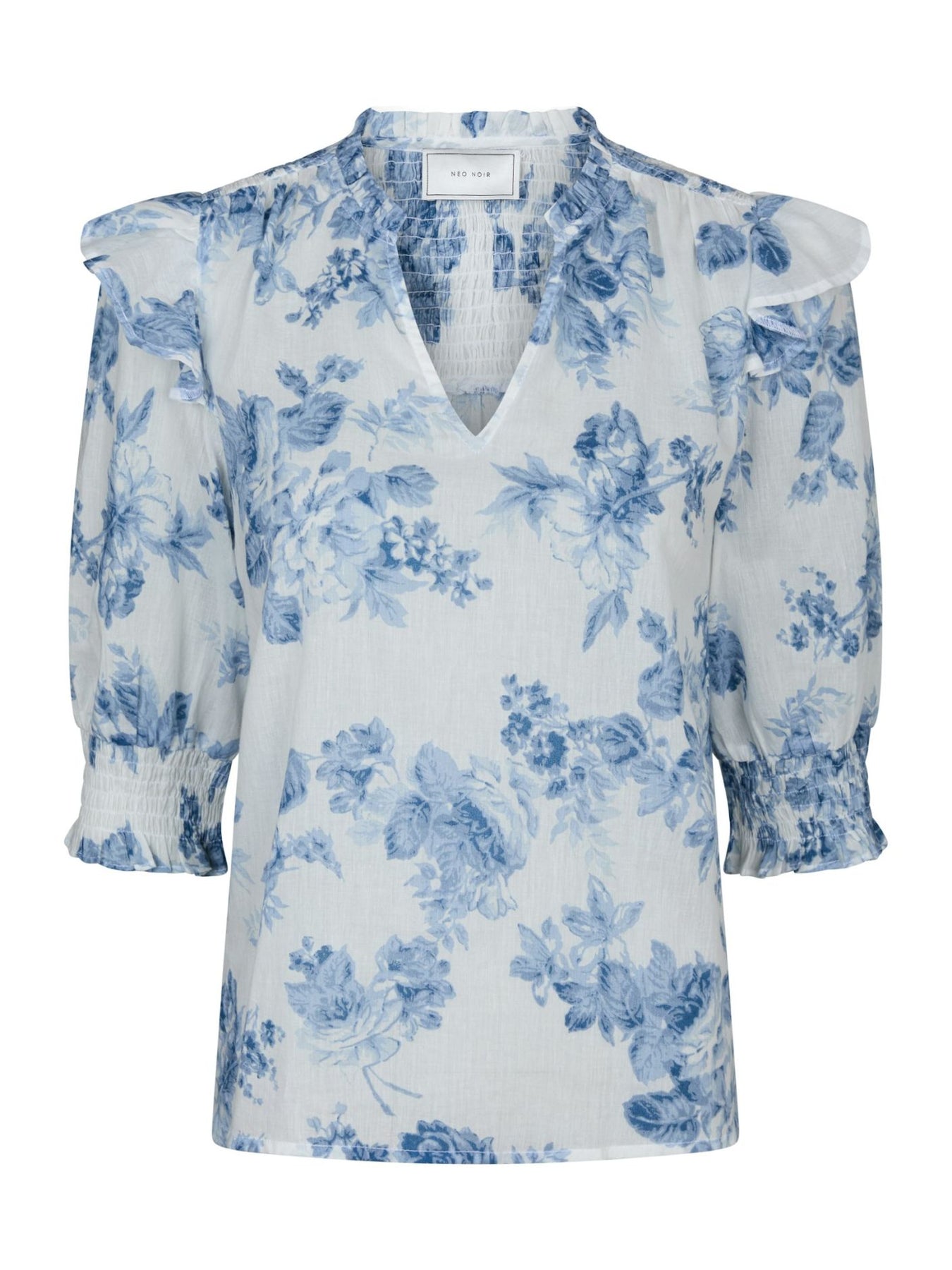 Davina Flower Flow Blus - Ljusblå