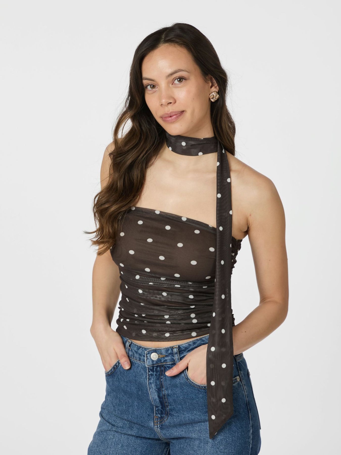Torinti Mesh Dot Top - Brun
