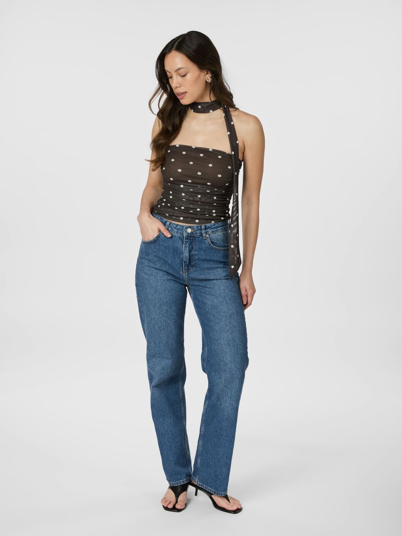 Torinti Mesh Dot Top - Brun
