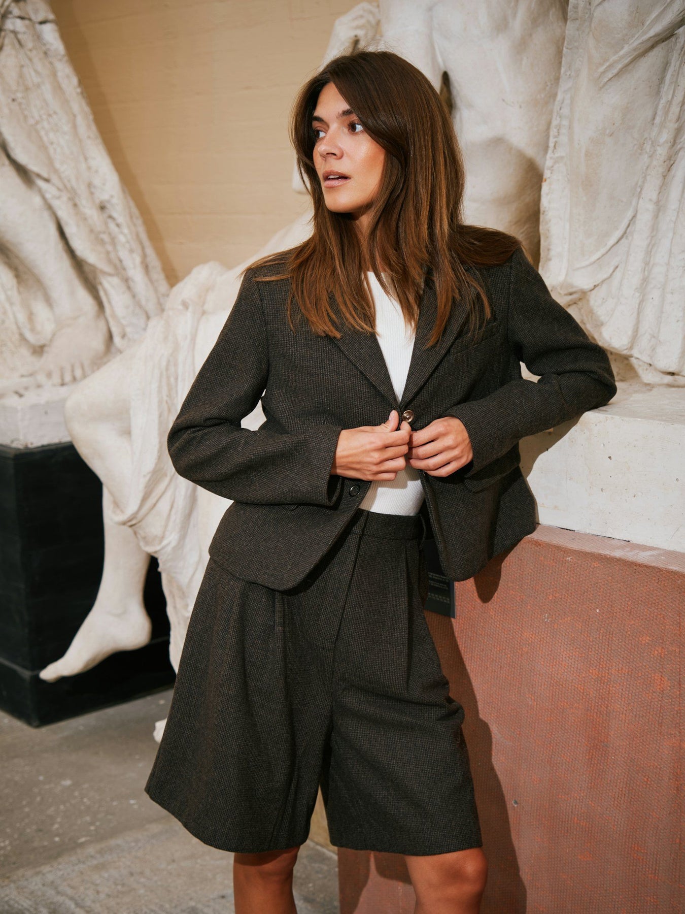 Waed Mini Check Blazer - Brunmelerad