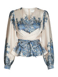 Rista Paisley Border Blus - Ash Blue