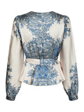 Rista Paisley Border Blus - Ash Blue