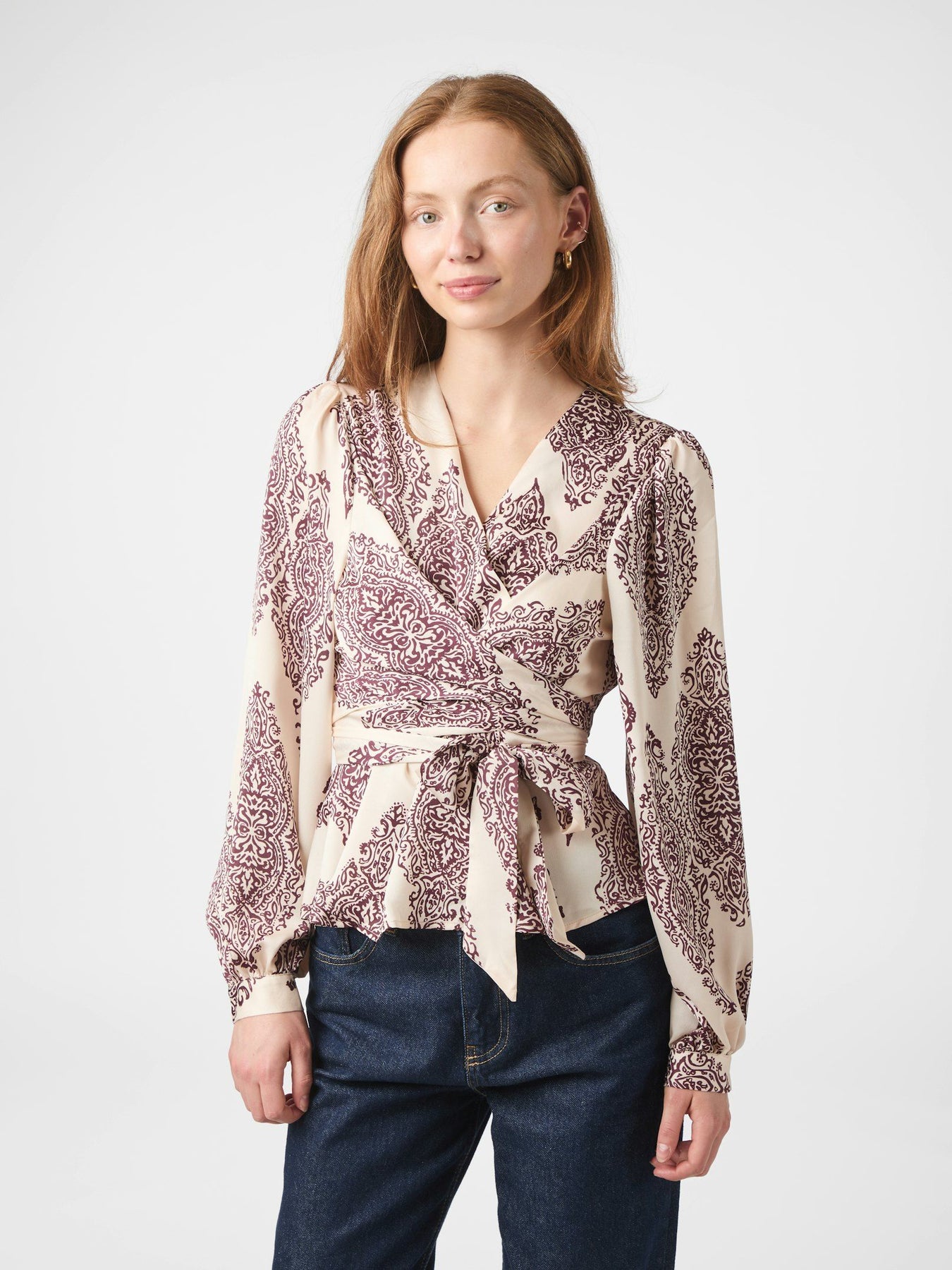 Rista Paisley Drop Blus - Burgundy