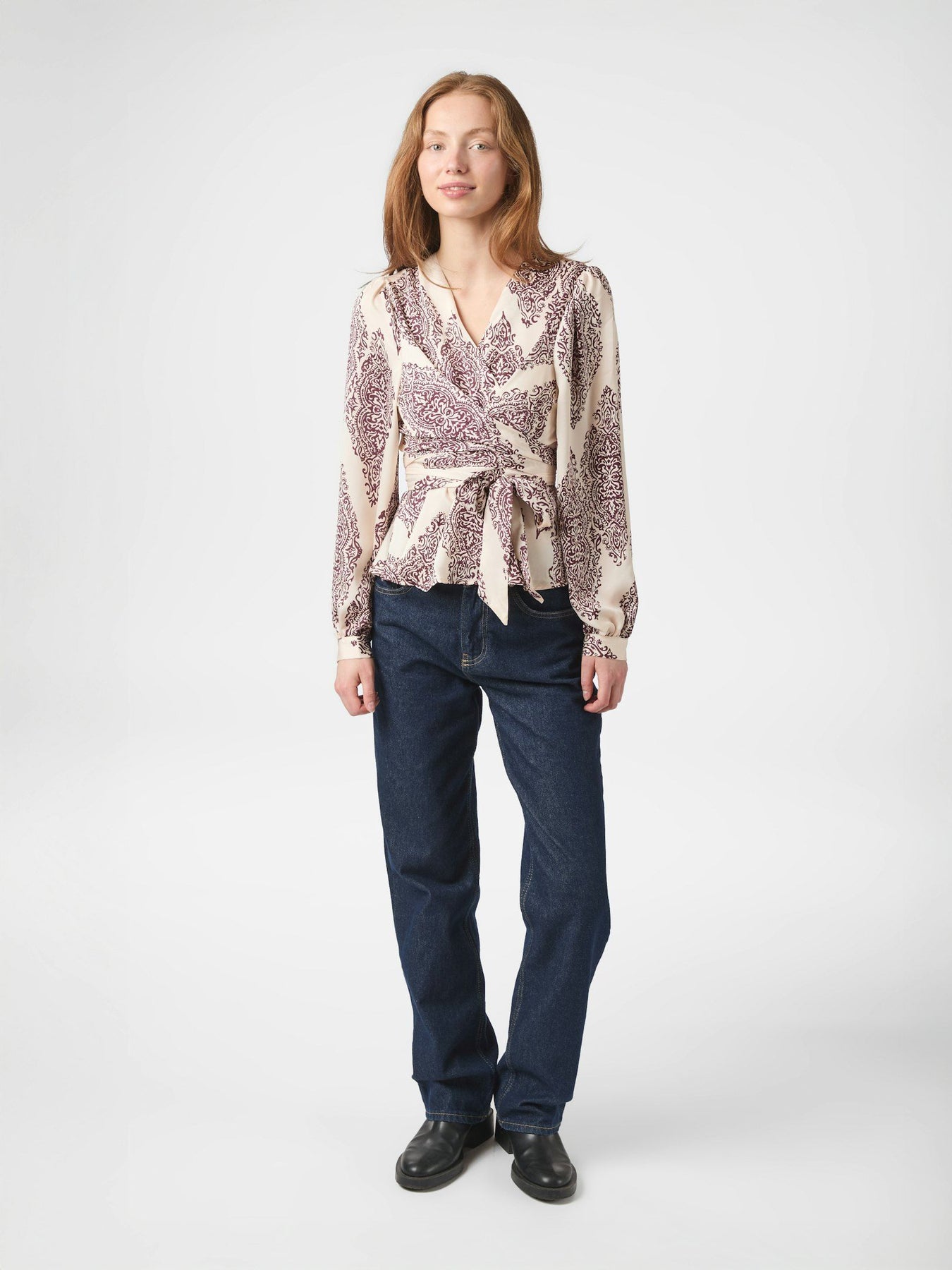 Rista Paisley Drop Blus - Burgundy