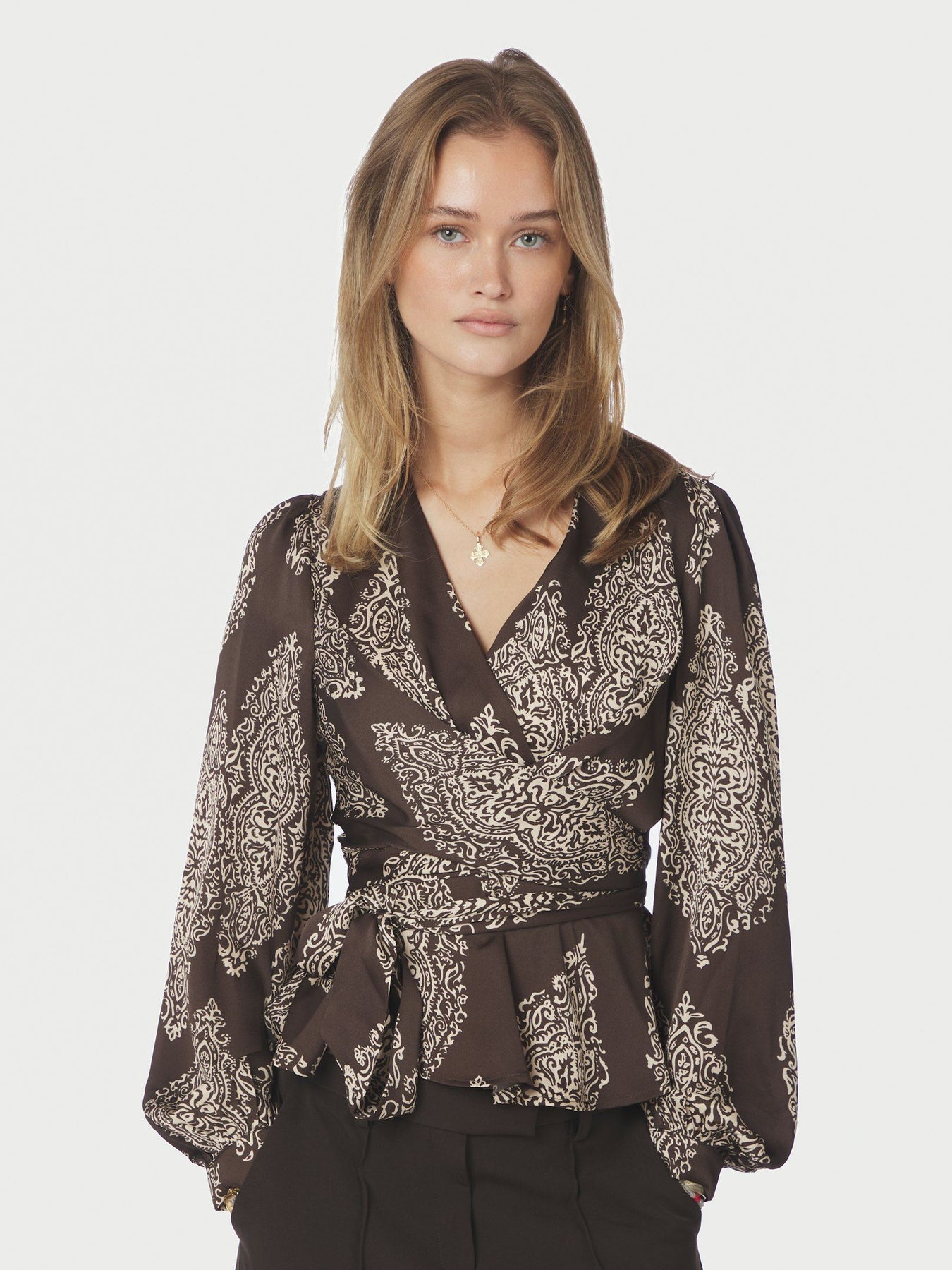 Rista Paisley Drop Blus - Dark Brown
