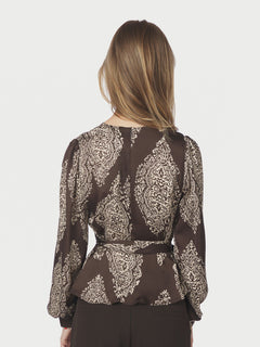 Rista Paisley Drop Blouse - Dark Brown
