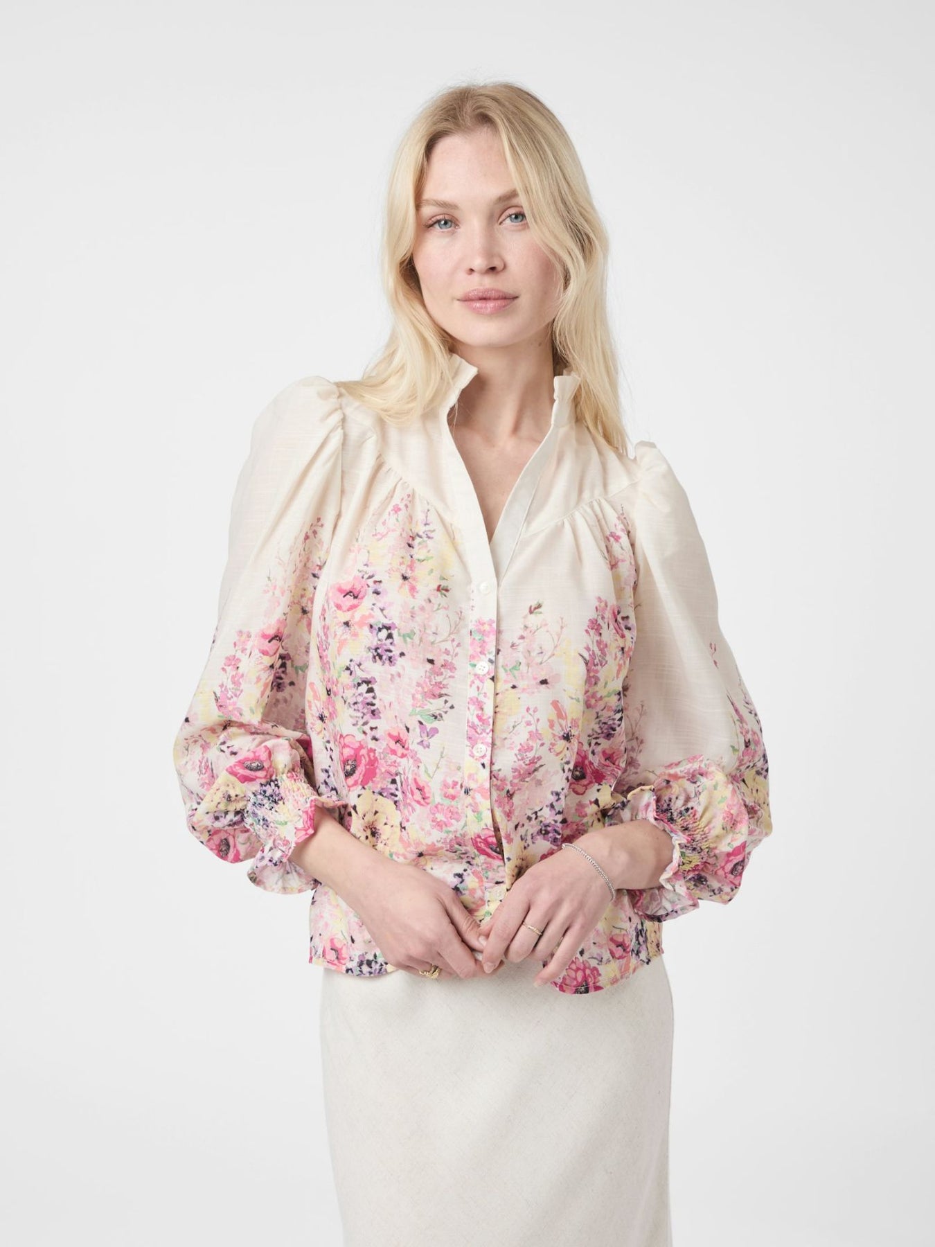 Calloma Blommig Blus - Elfenben