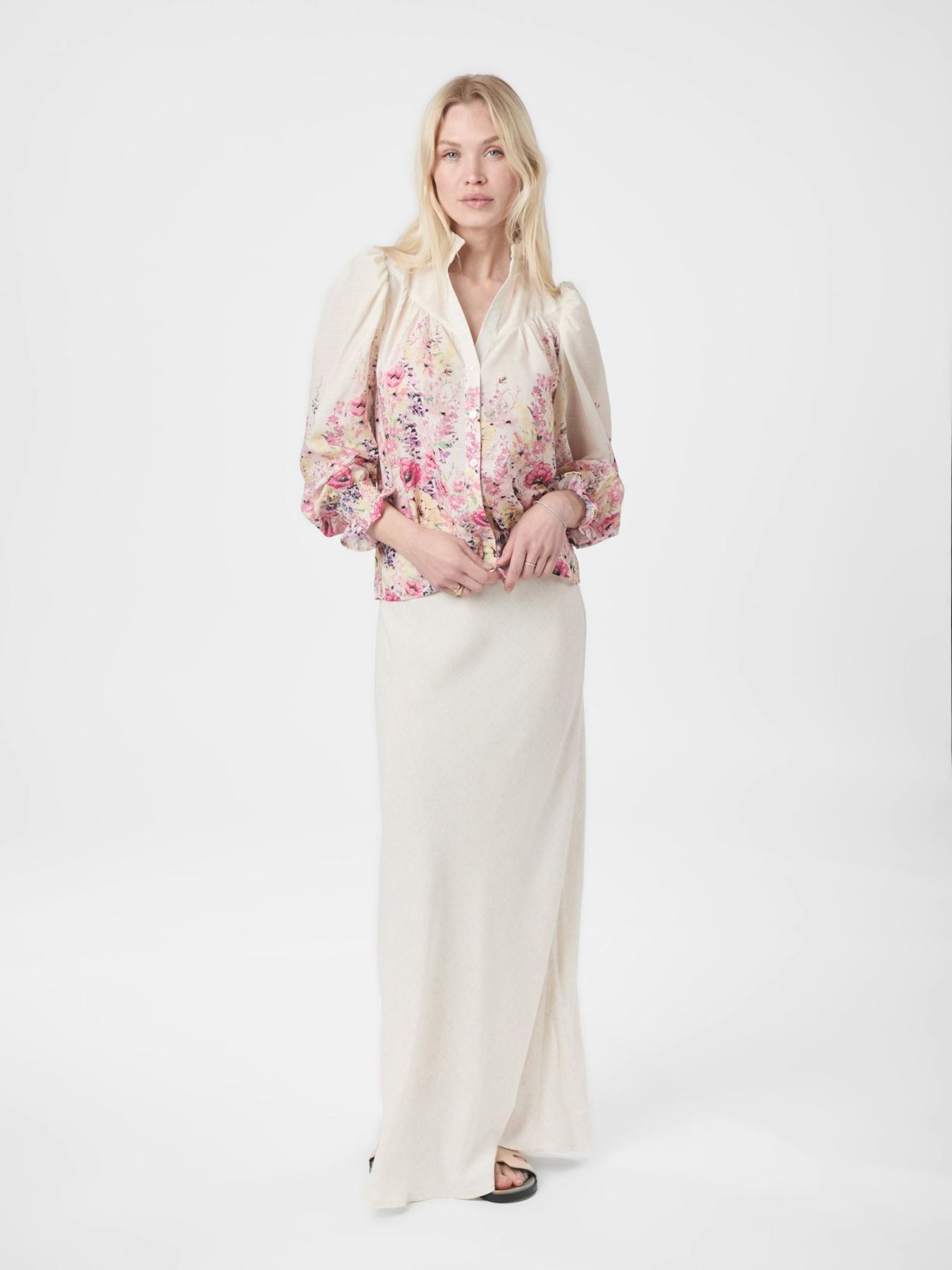 Calloma Blommig Blus - Elfenben