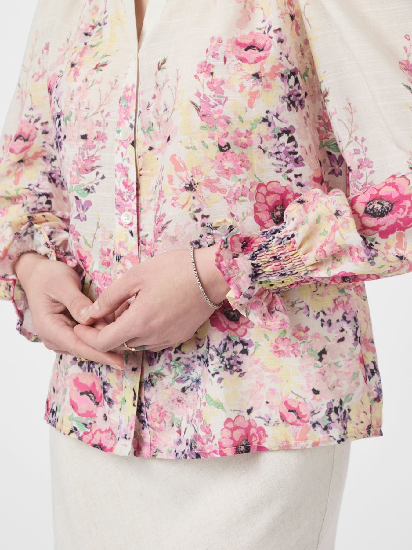 Calloma Blommig Blus - Elfenben