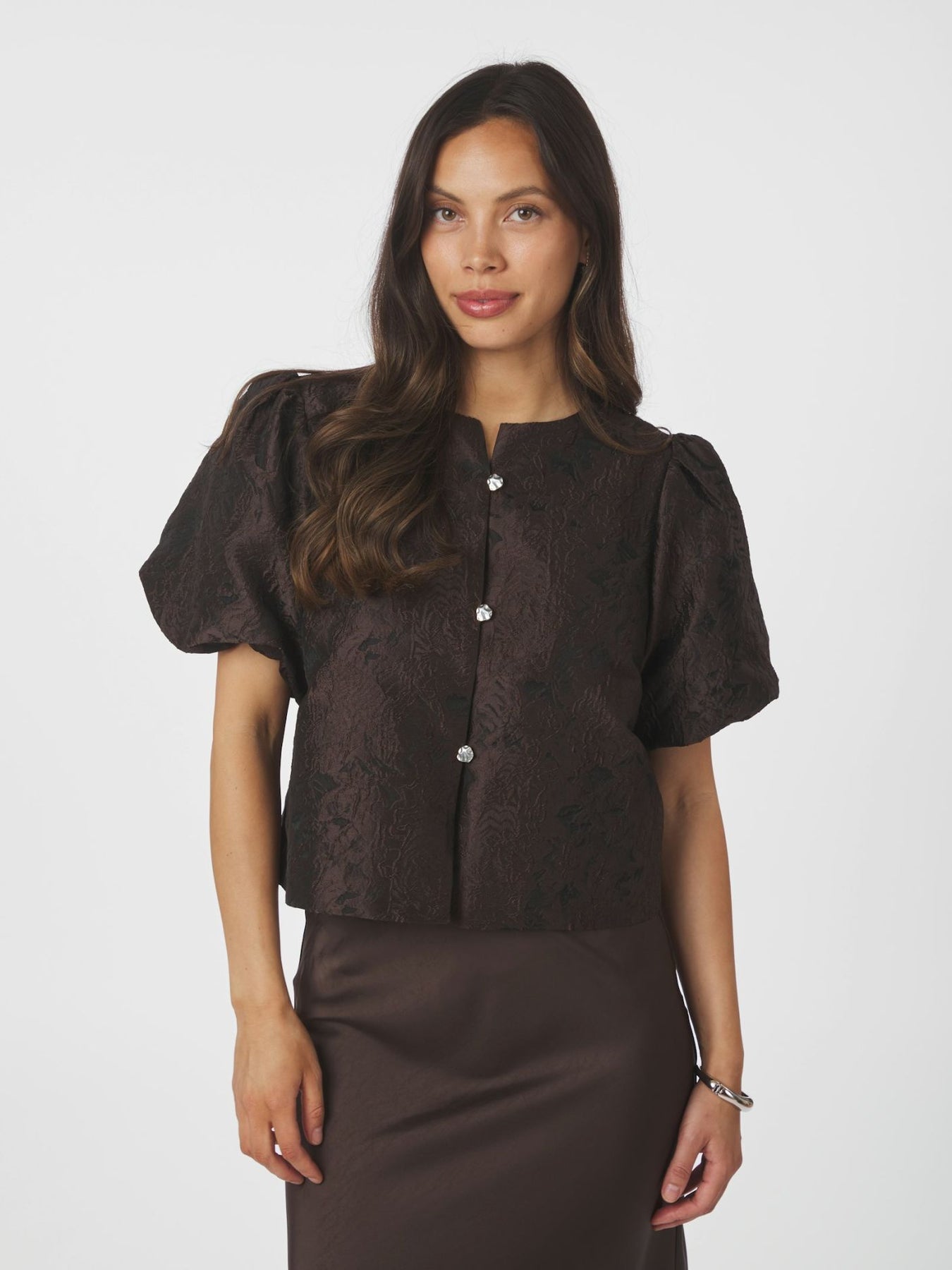 Aisa Brocade Blouse - Mörkbrun