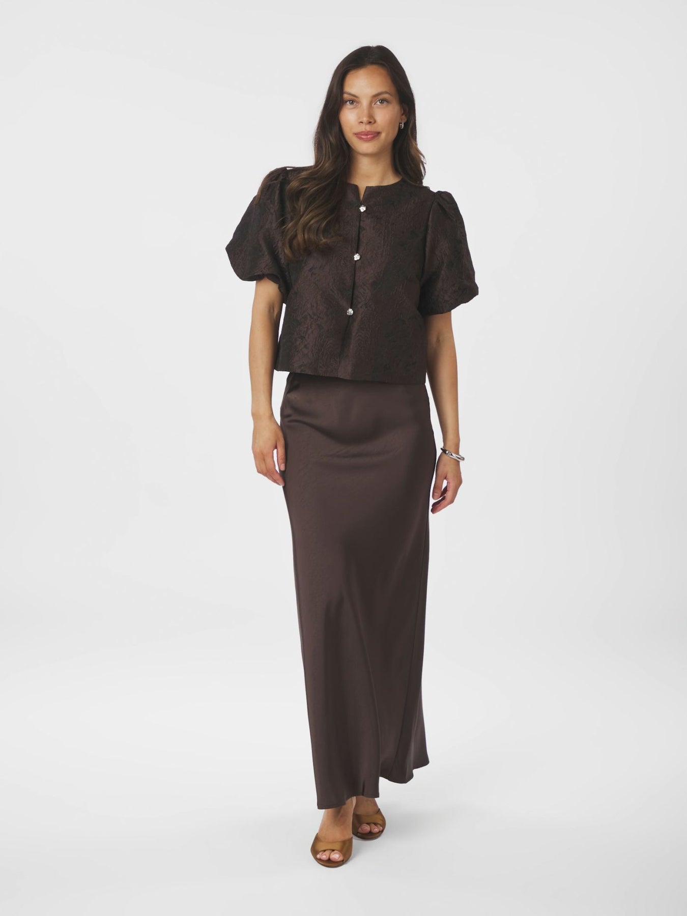 Aisa Brocade Blouse - Mörkbrun