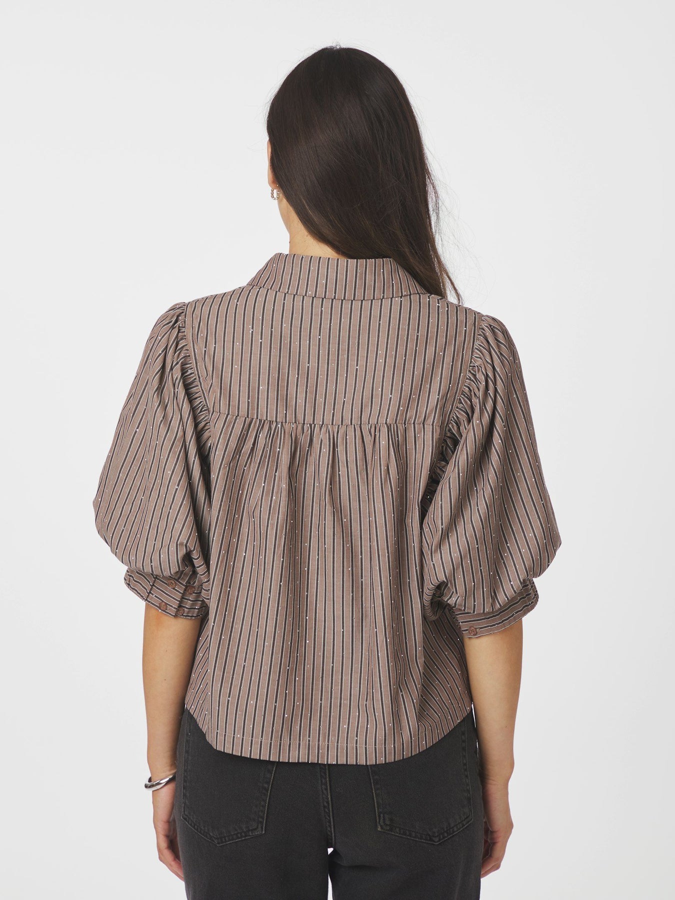 Etta Soft Stripe Stone Shirt - Brun