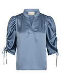Alvira Drapy Satin Blouse - Dusty Blue