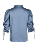 Alvira Drapy Satin Blouse - Dusty Blue