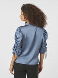 Alvira Drapy Satin Blouse - Dusty Blue