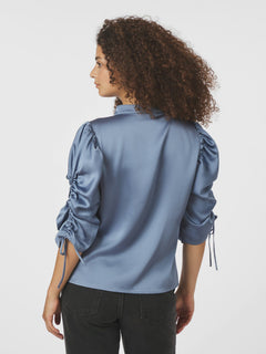 Alvira Drapy Satin Blouse - Dusty Blue