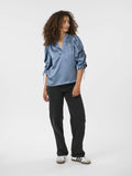 Alvira Drapy Satin Blouse - Dusty Blue