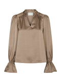 Amara Heavy Sateen Bedaz Blus - Dark Taupe