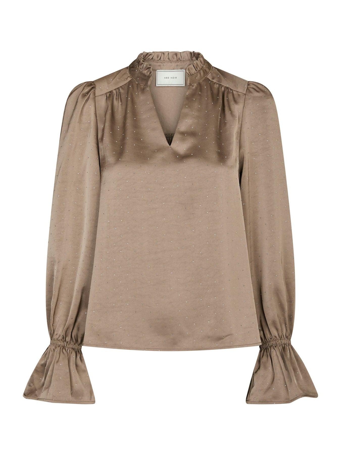 Amara Heavy Sateen Bedaz Blus - Dark Taupe
