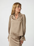 Amara Heavy Sateen Bedaz Blus - Dark Taupe