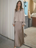 Amara Heavy Sateen Bedaz Blus - Dark Taupe